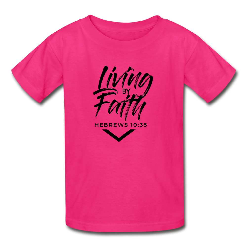 LIVING BY FAITH (Youth T-Shirt - Black Font) - fuchsia